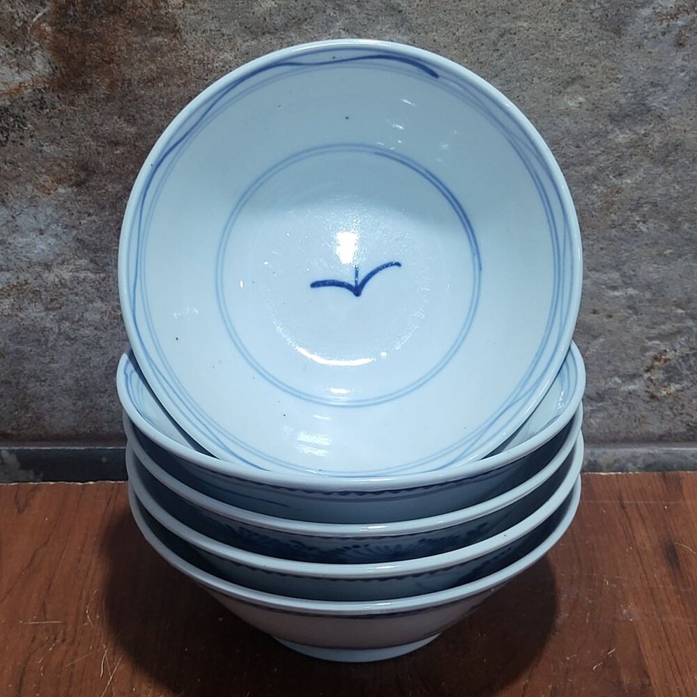 Vintage Set of 5 White Porcelain Chinese Rice Bowls Rice Grain Ling Long Pattern